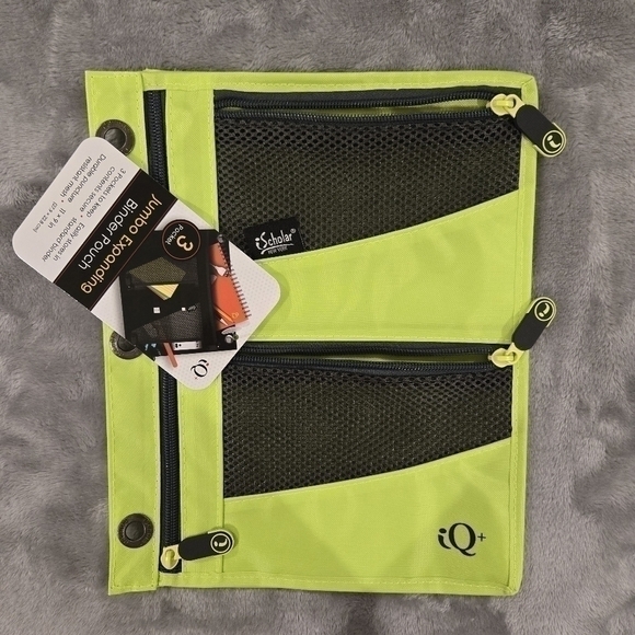 iScholar Jumbo Expandable Pencil Pouch, 3 Pockets, Neon Green - Picture 3 of 7